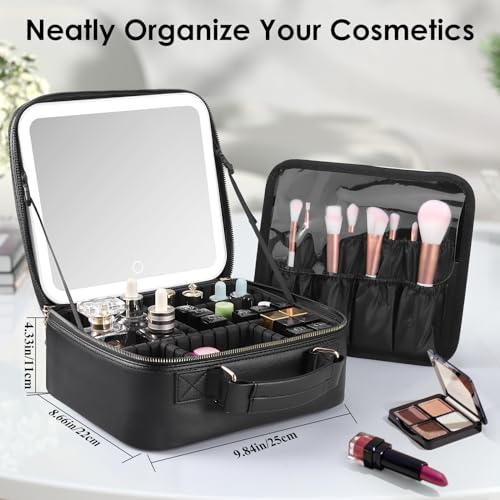 Vanmirr Travel Makeup Bag With Led Lighted Mirror, Adjustable Brightness In 3 Colors, Makeup Organizer Bag Waterproof Cosmetic Train Case Make Up Box Artist Learner Storage Bag thumb #5