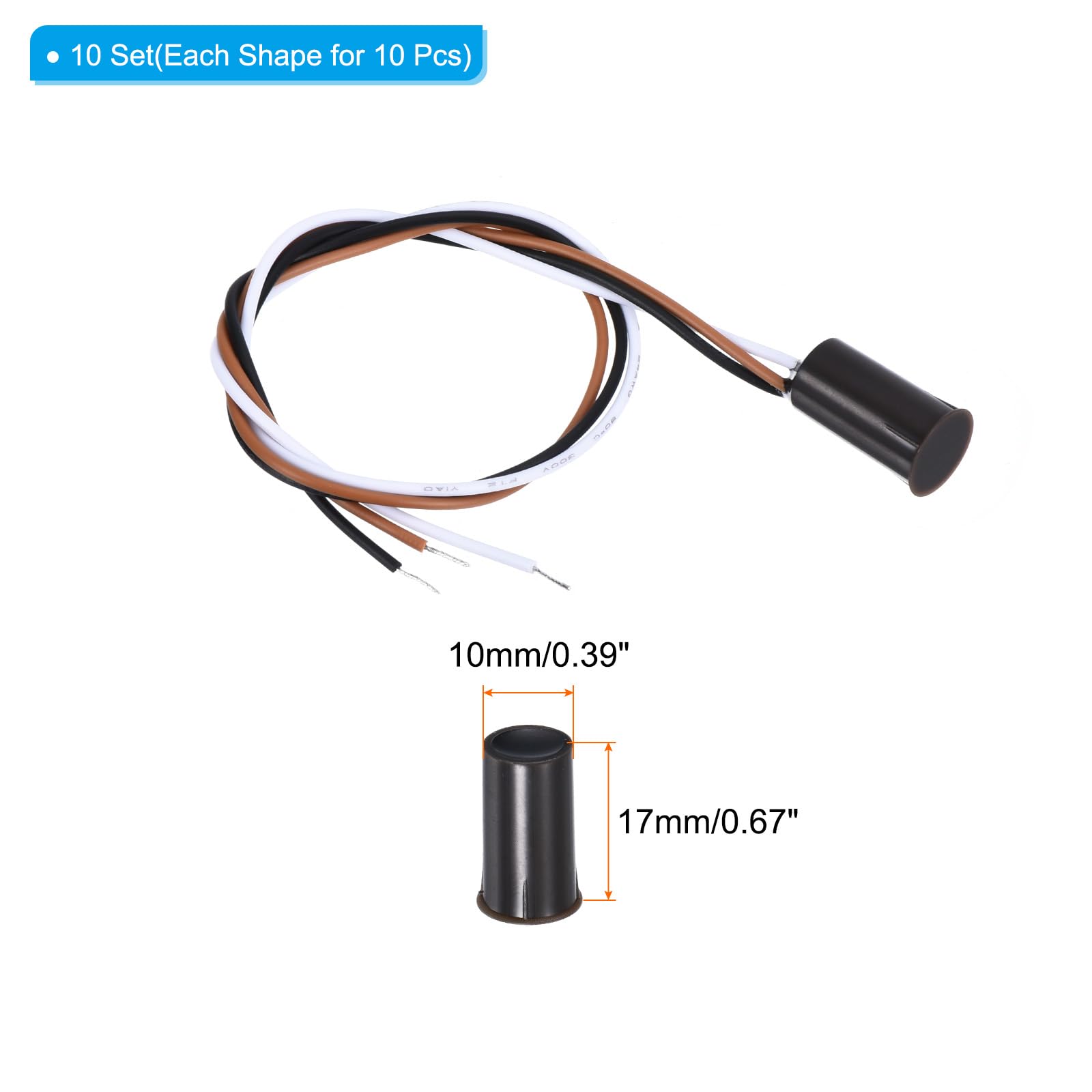 PATIKIL magnetici Interruttore Lamelle, 10pz NO NC oring Allarme Contatto Sensore Cablato Incassato Porta Sensore Finestra Contatto Interruttore per Allarme Sistema, Marrone