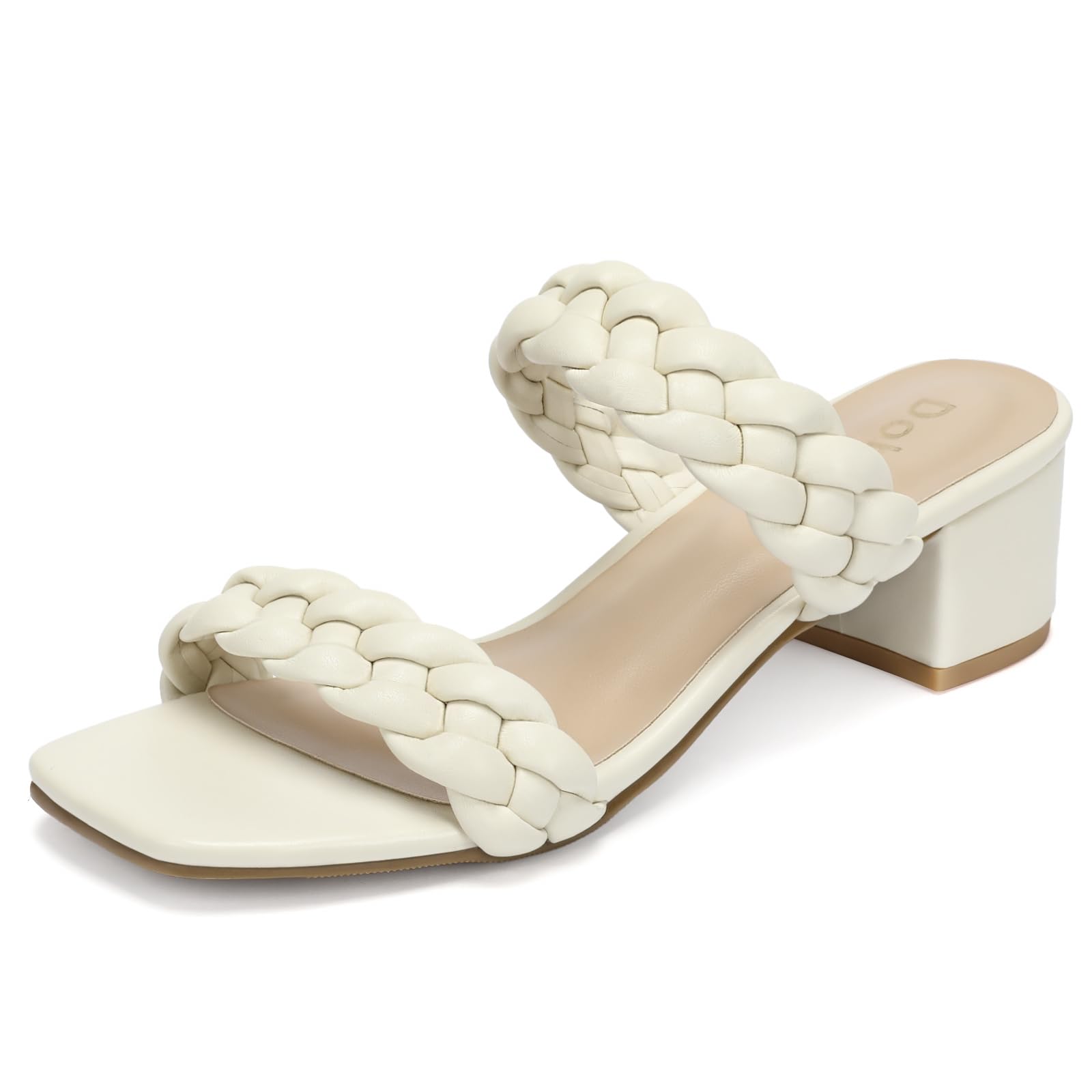 DOBOLIN Wide Width Chunky Heels for Women Braided Dressy Sandals Square Open Toe Summer Shoes