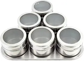 Porta Temperos Condimentos Inox Magnético 6 Potes Com Imã