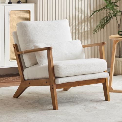 Bonnlo Accent Chair Soild Wood Padding Lounge Armchairs Occasional Reading Chair with Cushions and Lumbar Pillow Armchairs for Living Room Bedroom Guest Room