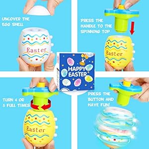 Light Up Easter Eggs Toy Gifts for Kids 6 Easter Egg Spinning Tops with Flash Music Easter Basket Stuffers Easter Eggs Hunt Prize Kids Goodie Bag Fillers Party Favor Novelty Bulk Toys