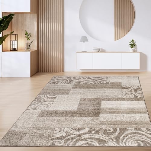 Tappeto Salotto Pelo Corto Vintage Motivo Moderno Geometrico Marrone Beige, Dimensione:200x280 cm, Colore:Marrone 2