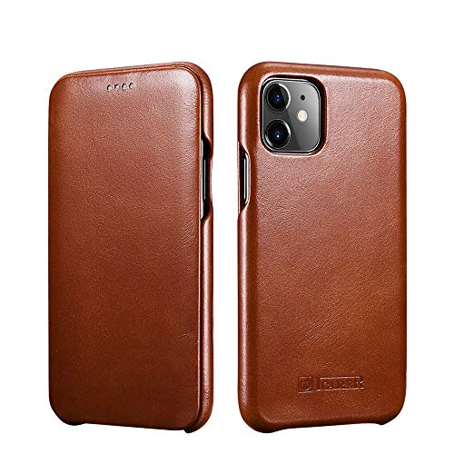 ICARER iPhone 11 Ledertasche Hülle Vintage Antik Handytasche Leder Hülle Case mit Verstecktem Magnetverschluss Nur für Apple iPhone 11 6,1 Zoll (Braun)