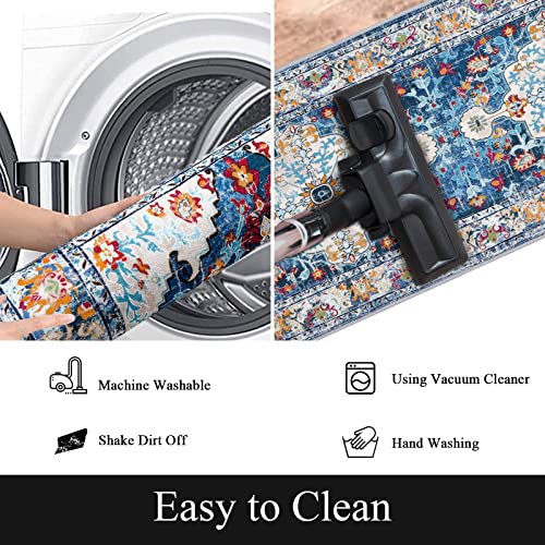 U'artlines Boho Hallway Runner Rug 2' X 6' Vintage Farmhouse Laundry Rug Runner Accent Area Rug Carpet Non Slip Washable Kitchen Rug Entryway Runner Mat Throw Rug For Living Room(Blue) #TOP5