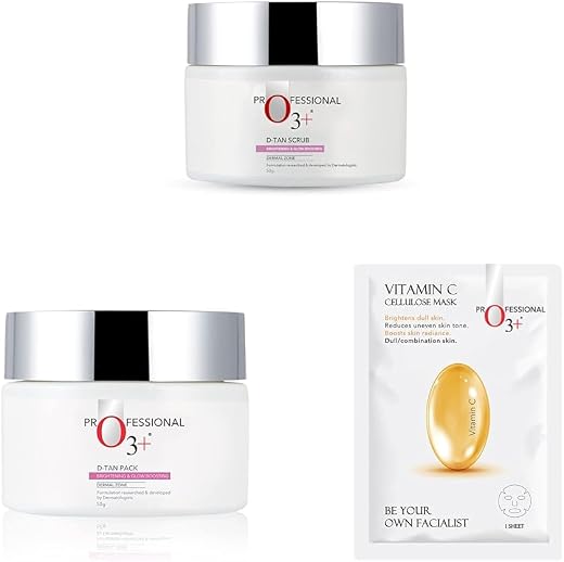 O3+ D-Tan Scrub (50g), D-TAN Professional Pack [For Instant Results] (50g), Vitamin C Cellulose Sheet Mask [For Pigmentati...