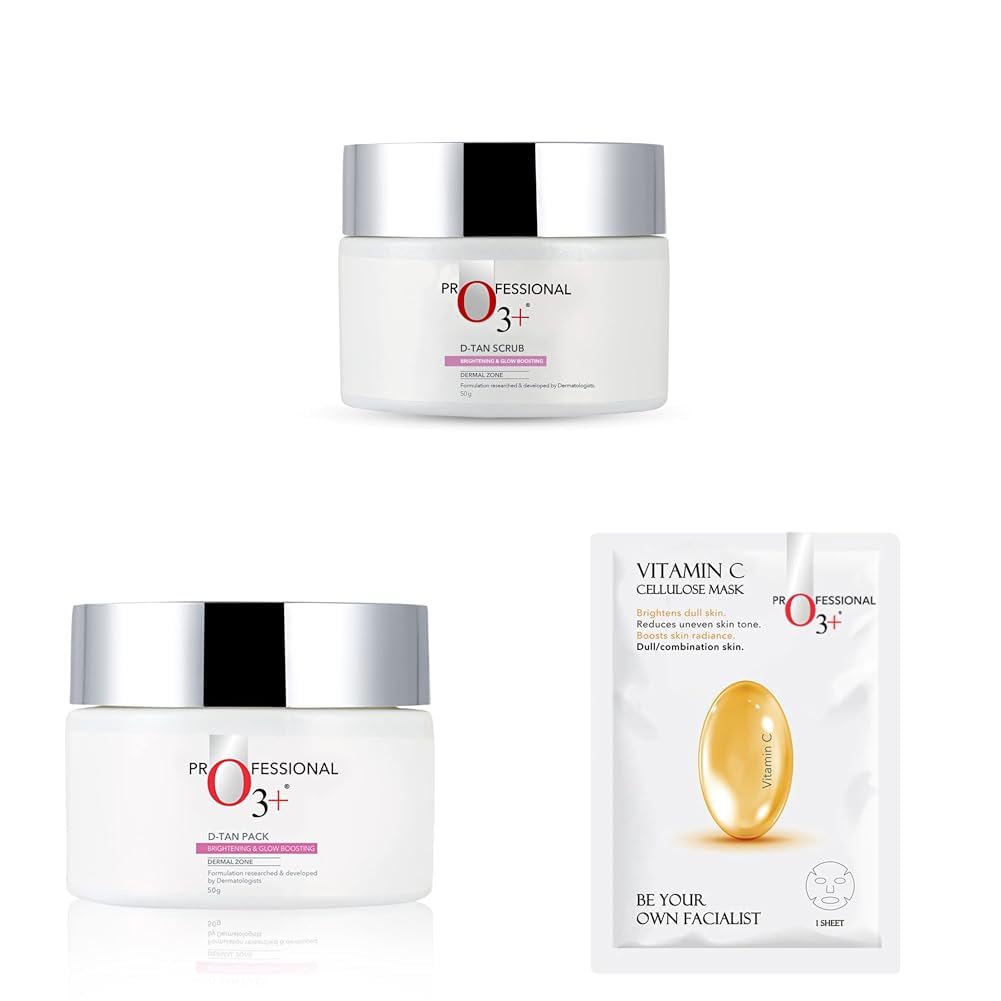 O3+ D-Tan Scrub (50g), D-TAN Professional Pack [For Instant Results] (50g), Vitamin C Cellulose Sheet Mask [For Pigmentation] (30g) | For Brightening & De-Tanning Treatment-image-18