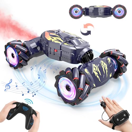 Nitigo Carro Telecomandado para Crianças, Carro Acrobático Telecomandado 4x4 com Música, Spray e Luzes, Carro RC Drift com Rotação Manual de 360°, Brinquedo Presente para Menino Menina 5 6 7 8 9 10 11