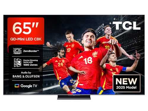 TCL 65C8K, 65'' QD-Mini LED TV, 4K HDR Premium 4500 nits, ZeroBorder™, Smart TV with Google TV (Dolby Vision IQ and Atmos, CrystGlow WHVA Panel, Audio by Bang & Olufsen, Motion Clarity Pro 144 Hz)