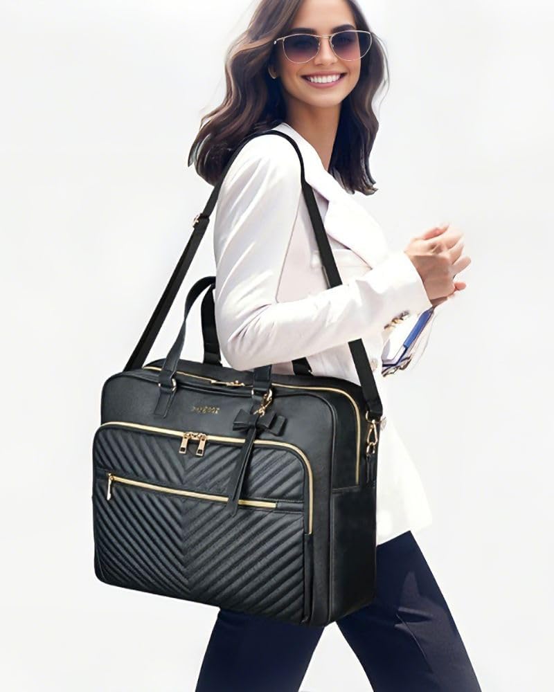 Taygeer 17 Inch Laptop Bag for Women, Convertible Briefcase Backpack Large Laptop Tote for Women, Waterproof Leather Work Tote Bags, Professional Shoulder Computer Handbags for Office Business, Black