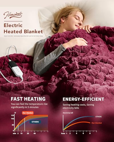 Image of Homemate Electric Heated Throw Blanket - 50 inchx60 inch Luxury Faux Fur Heating Bed Blankets with 10 Heating Levels 8 Hours Auto Off Fast Heating Over-Heated Protection Ultra Soft Warm Flannel ETL Certified