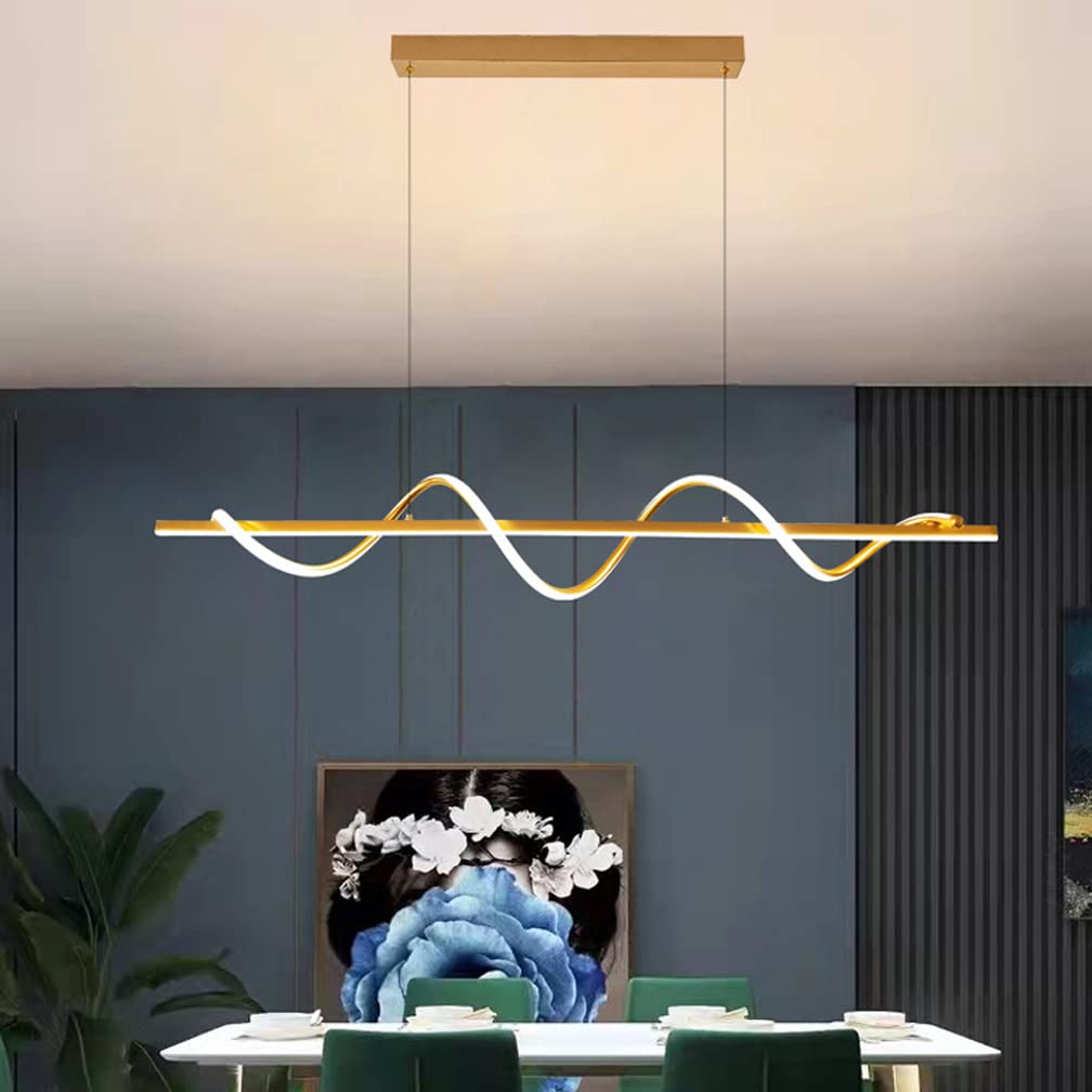 HYJAUSXB Modern Spiral Design Dimmable LED Pendant Light with Remote Control Adjustable Height Acrylic Chandelier for Dining and Living Room Kitchen Island Ceiling Hanging Fixture Gold Finish (L120cm