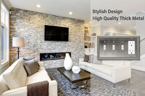 Image of Henne Bery Sunken Pearls Heavy Duty Decorative Wall Plate Switch Plate Outlet Cover (Triple Toggle /Single Decorator, Heirloom Silver)
