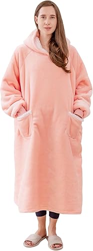 Miniatura 8 de Aisbo Manta con capucha para mujer, manta larga de forro polar Sherpa con capucha para adultos, mujeres y hombres, cálida y acogedora manta con