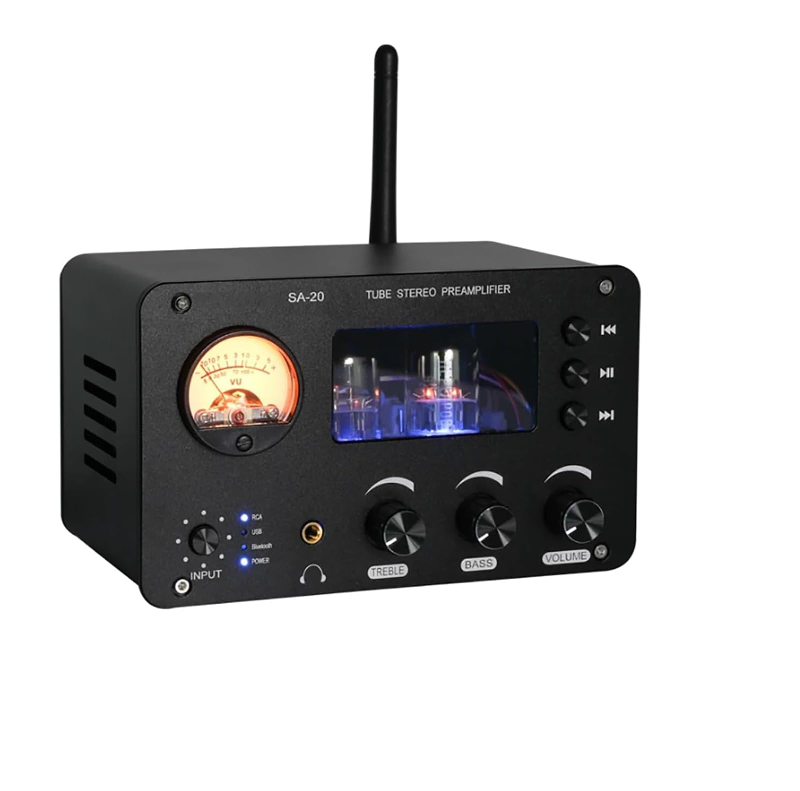 Przedwzmacniacz audio, wzmacniacz przełączników audio, wzmacniacz lampowy HiFi, 4 wejścia i 2 wyjścia, obsługuje Bluetooth 5.0 USB/kartę TF/radio koaksjal/światłowód/stereo RCA