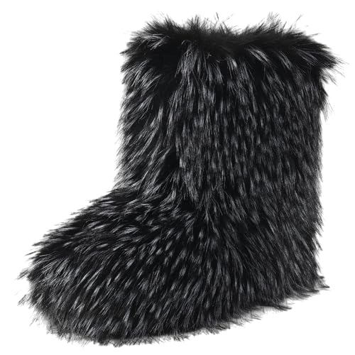 YXCFEWD Faux Fur Snow Boots for Men,Furry Boots Fuzzy Fluffy, Men's Winter Warm Flat Heel Non Slip Boots