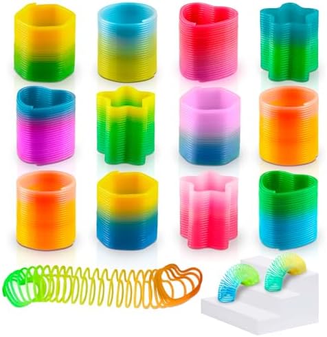25Pcs Flexible Spring Toy - Elastic Mini Springs with Color & Shape Recognition, Rainbow Springs for Sensory Stimulation - Rainbow Party Favors in the Shapes of a Circle, Heart, Hexagon, Square & Star