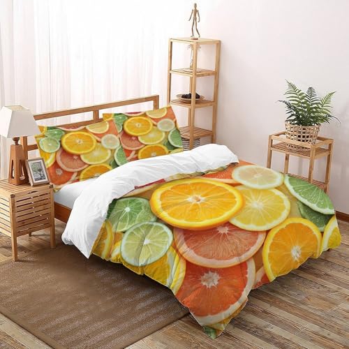 Housse de couette orange infroissable 220x240cm parure de couette fleurs
