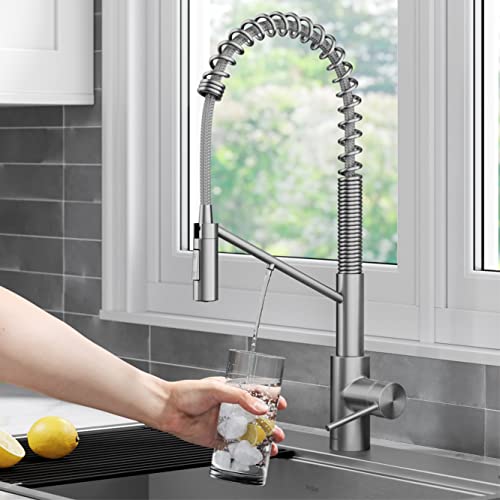 KRAUS Oletto 2-in-1 Commercial Style Pull-Down Single Handle Water Filter Kitchen Faucet for Reverse Osmosis or Water Filtration System in Spot-Free Stainless Steel, KFF-2631SFS