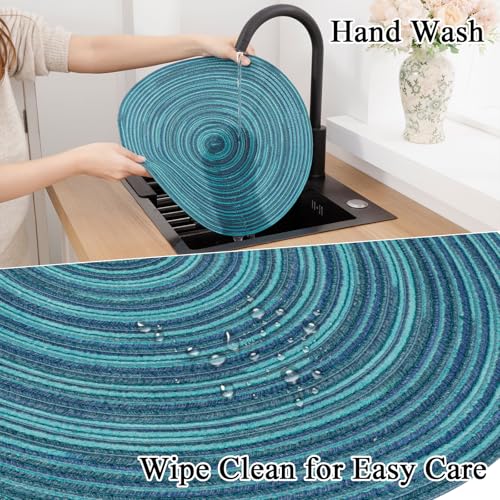 Image of SHACOS 15 inch Round Placemats Set of 4 Variegated Multicolor Place Mats Cotton Polyester Braided Non Slip Washable Heat Resistant Table Mats for Home Wedding Dinner Party Table Decor, Rainbow Teal