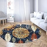 Alfombra Redonda Tribal nativa Americana Vintage Boho Chic Patrón Girasol Alfombras Circular Alfombra acogedora Lavable Suave para Dormitorio Balcón 150cm