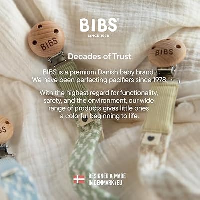 BIBS Pacifier Clip, Made with Organic Cotton in Europe, Compatible with All BIBS Binkies, One Size (0-36 Months), Dusty Pink