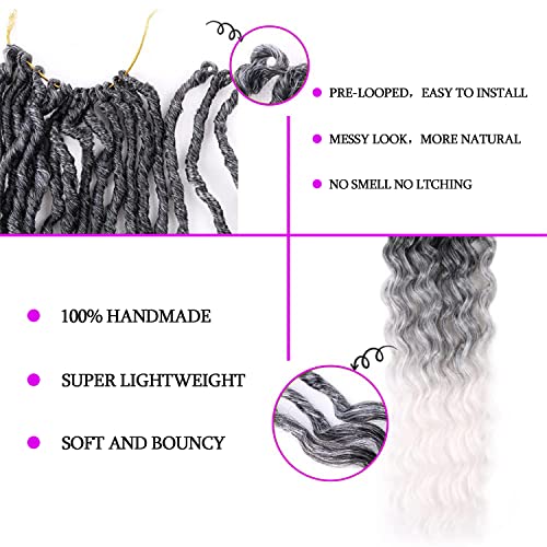 FANWYFYU New Faux Locs Crochet Hair With Deep Curly Ends 24 Inch 6Packs Black Goddess Soft Locs Synthetic Braids Prelooped Dreadlock Hair Extensions ((1B/Gray/White) - Image 3