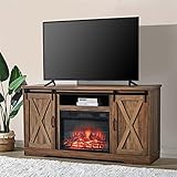 AMERLIFE Fireplace TV Stand Sliding Barn Door Farmhouse Entertainment Center with a 23'' Electric Fireplace Insert, Storage Cabinets, Adjustable Shelves, for TVs Up to 65', Barnwood