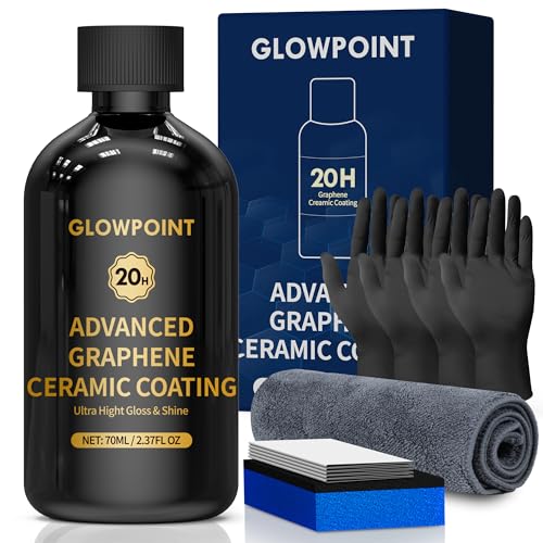 GLOWPOINT Ceramic Coating for Cars, 20H Graphene Ceramic Coating for Auto Detailing, High Gloss Anti-Scratch Nano Coat Kit, 10 Years Hydrophbic Mirror Paint Protection (70ML)
