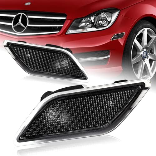 Pair Front Bumper Turn Signal Side Marker Lights Lamp Replacement Compatible with 2012-2014 Mercedes Benz W204 C-Class 180 200 250 300, 2013 (Smoke Lens)