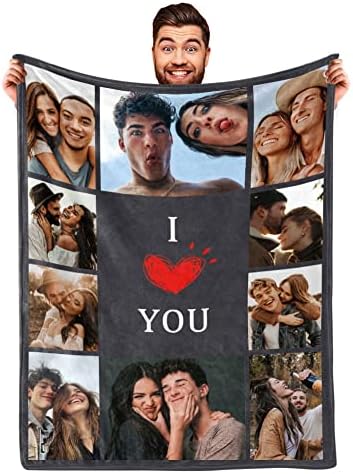 DayOfShe I Love You Couples Gifts Photo Blanket for Girlfriend Boyfriend Gifts, Personalized Picture Blankets for Christmas Couples Gifts