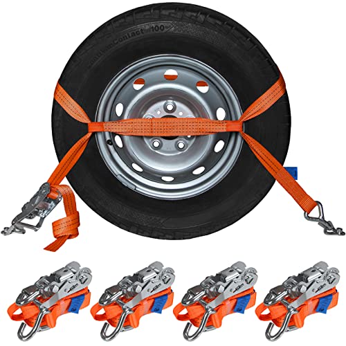 Radspanngurte 4er Set Spanngurte 2,9 m Ratschengurte 2000 daN Zurrgurtefür Autotransport PKW Radsicherung DIN EN 12195-2