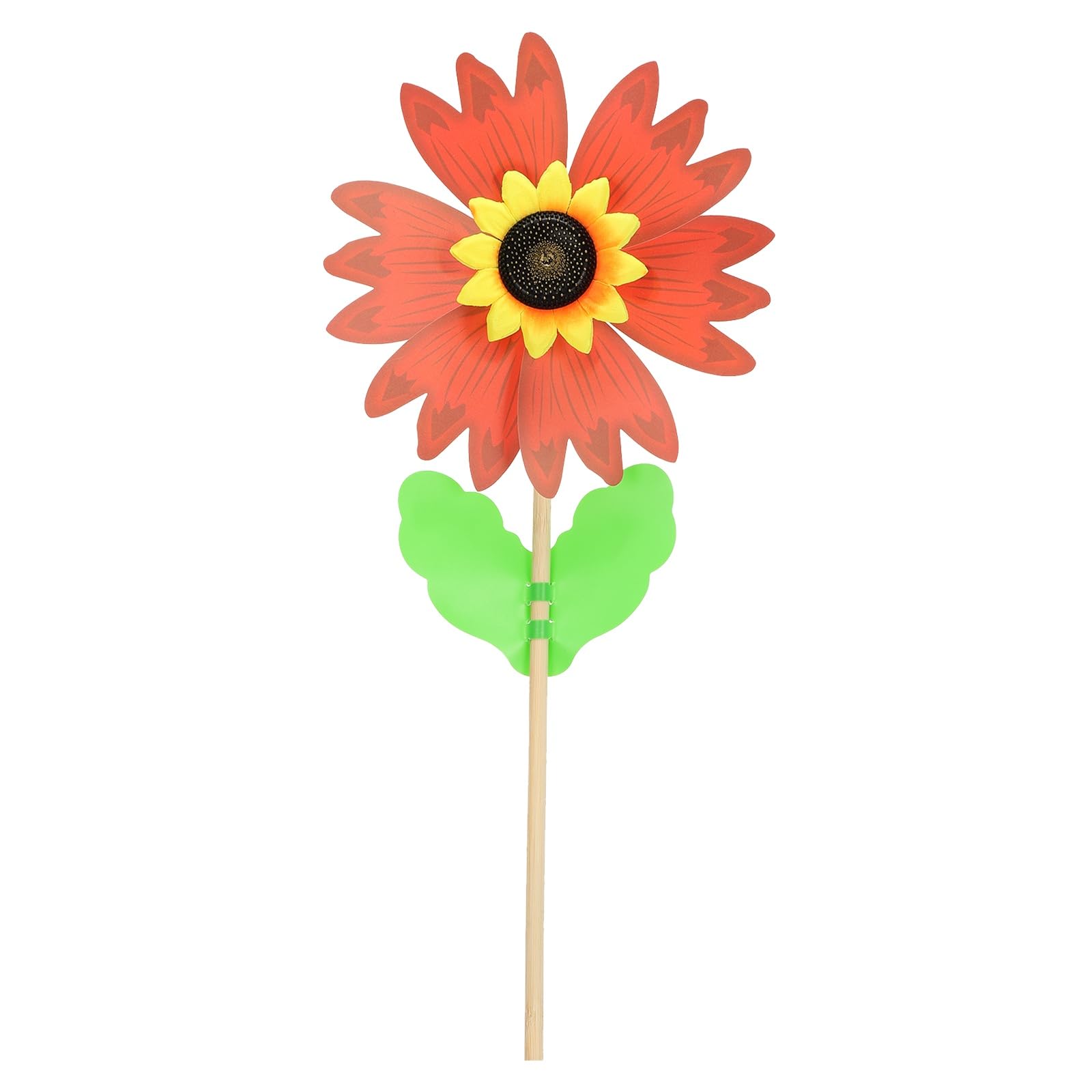 sourcing map Pinwheels 14.2" Wind Spinner Pure Color Sunflower Pinwheels 6 Leaves Wooden Windmill with Sunflower Wooden Sticks for Garden Yard Patio Lawn Outdoor Party Favors Gifts, Red