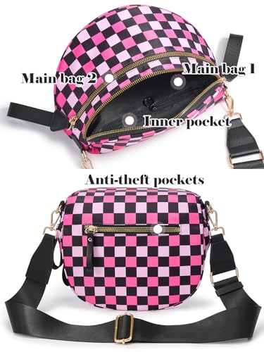 Image of Black and White Checkered Crossbody Bag Bum Bag for Women,Spacious Checkered Purse Fanny Packs Belt Bag