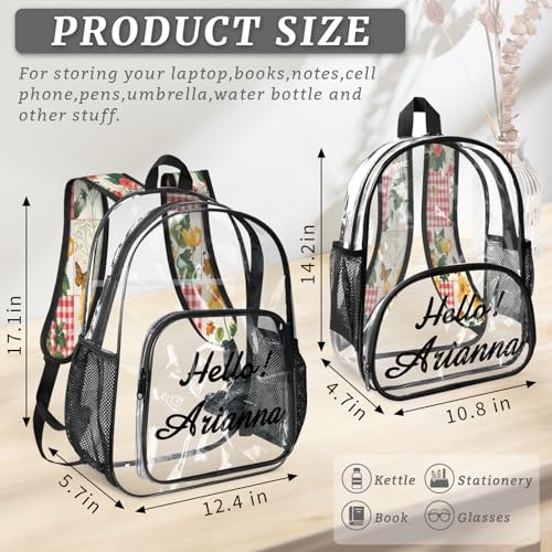 Floral Hibiscus Vine Hawaii Flowers Personalized Small Clear Backpack Heavy Duty for Stadium Approved Custom Colorful Flower PVC Transparent Backpack with Name See Through Bag for Concerts4