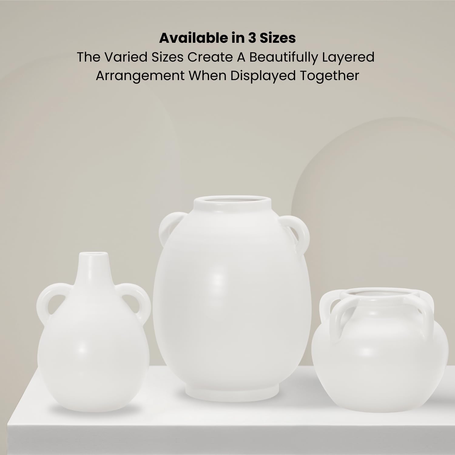 Torre & Tagus White Ceramic Vase with Handles - 9 Inch Boho Decor Decorative Vase for Home Decor, Decorative Pottery Flower Vase for Dining Table Decor, Wedding Decor (Capri White Vase for Flowers)