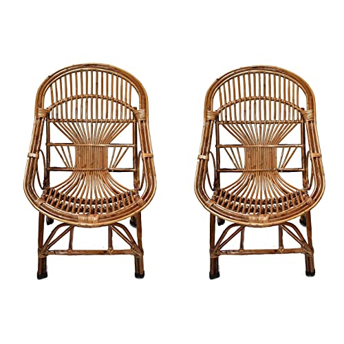 Image of CANE CRAFTS Premium Modern Bamboo Chairs | Relax in Style with Our Handcrafted Cane Chairs | Chairs for Living Room, Dining Room, Bedroom, Office, Garden | Dust Free | Brown (Set of 2)