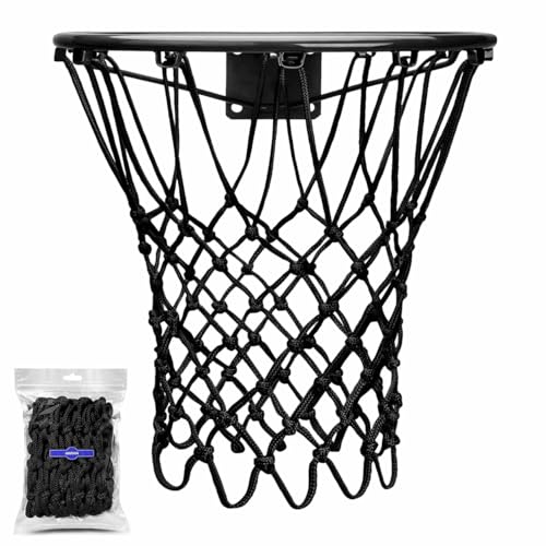 Generisch Basketballkorbnetz Basketballnetz für den Außenbereich Strapazierfähig Basketball Net Replacement Professionelle On-Court-Qualität 195 g Allwetter-Anti-Peitsche 12 Schlaufen Schwarzes