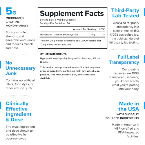 Image of LEGION Micronized Creatine Monohydrate Supplement - Clean Creatine Powder for Muscle Gain & Post Workout Recovery - Micronized Creatine Supplement for Maximum Absorption (30 Servings, Capsule)