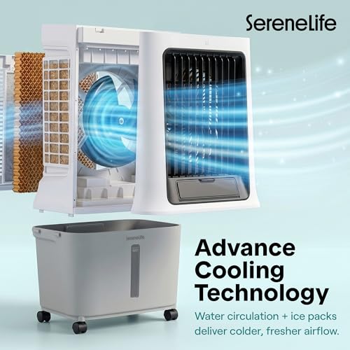 SereneLife Portable Swamp Cooler Air Conditioner - 2500 CFM Airflow, 8 Gallon Water Tank Portable Evaporative Air Cooler for Room & Outdoors, WiFi, Humidifier & Fan Modes, Ice Packs & Remote Included by SereneLife - Image 5