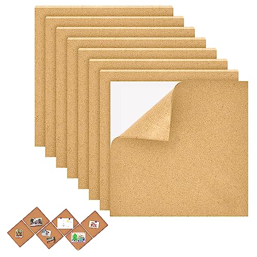 Corcho Pared Autoadhesivo, Tablones de Corcho Autoadhesivos de 8 Piezas, 30 x 30 cm, 1 mm de Grosor Planchas de Corcho Multiusos, Utilizada Para la Decoracion Pared de la Oficina del Dormitorio