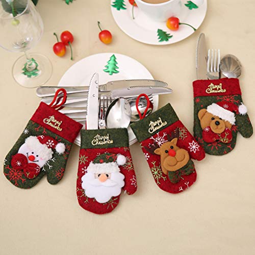 Cabilock Gloves Knife Fork Set Cutlery Holder Bag Christmas Silverware Pouches Unique Santa Theme for Dinner4