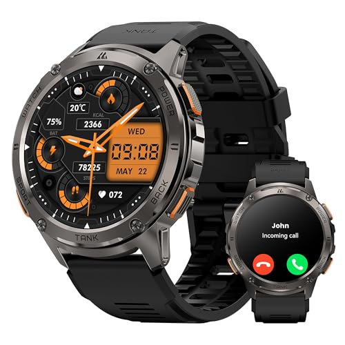 AMAZTIM Smart Watch, 60 Days Extra-Long Battery, 5ATM Waterproof Swimming Diving, Full Metal military tactical, Answer/Make Call, 1.43