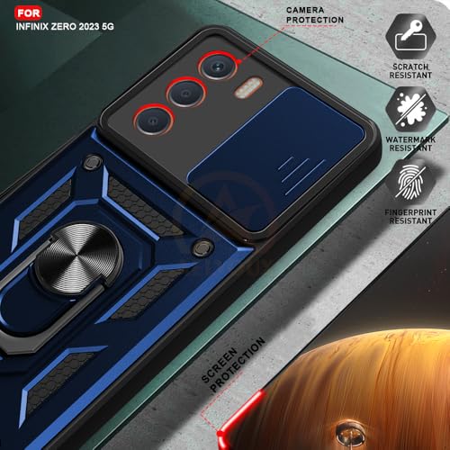 Image of Armor Bumper Back Cover Case for Infinix Zero 5G 2023 | Rotating Camera Cover, Ring Holder & Kickstand | Heavy Duty & 360 Degree Protection Infinix Zero 5G 2023 Back Cover (Blue)