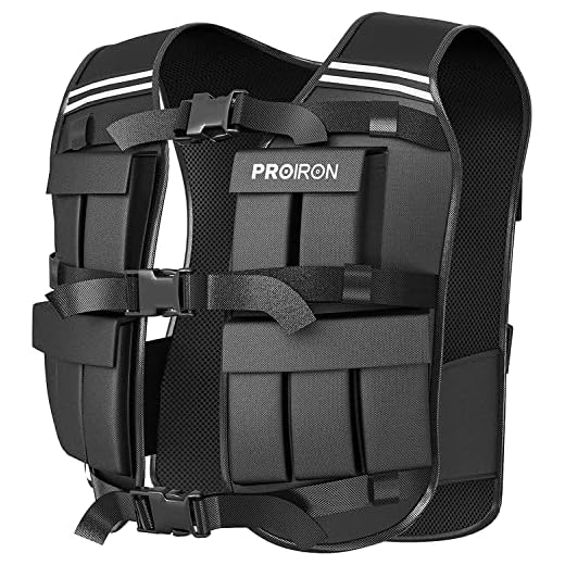 PROIRON Chaleco Lastrado 10 kg, Incluido 20 Paquetes de Peso, Lastre Ajustable, Chaleco con Peso con Banda Reflectante para Entrenamiento de Fuerza, Jogging, casa, Gimnasio, Cardio, Crossfit