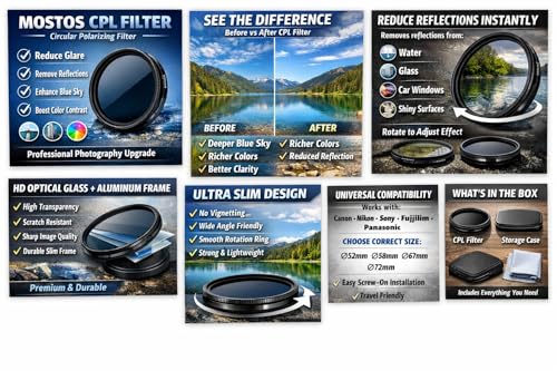 Image of MOSTOS - 82mm CPL Filter for Nikon Camera kit NIKKOR Z 24-70mm f /2.8 Lens (Make Sure O82 Mark is Written On Your Lens)