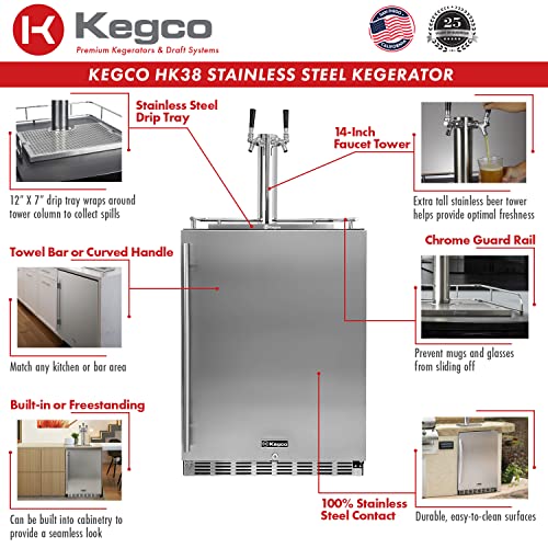 Kegco HK38BSU-2 Kegerator 24 Inch Wide Dual Tap Black/Stainless Steel Undercounter Beer Dispenser Hk38Bsu-2 thumb #1