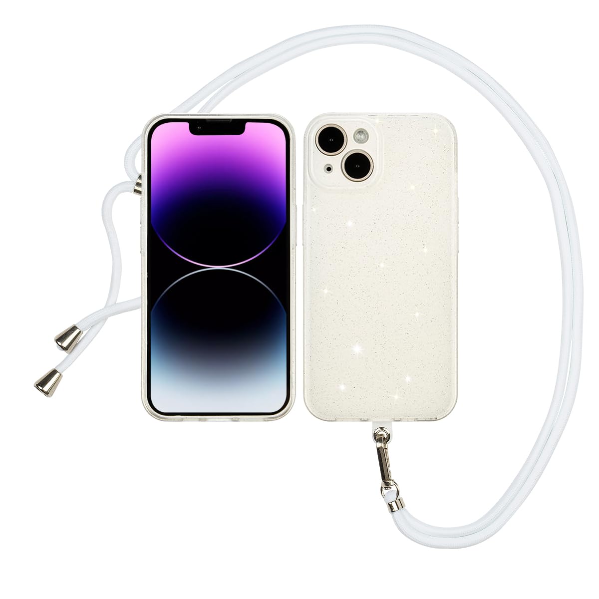 Saiboro Compatible with Mobile Phone Chain iPhone 14 Case, Glitter Mobile Phone Case iPhone 14 with Strap, Thin iPhone 14 Case Silicone with Removable Cord for Hanging, Camera Protection Case, iPhone