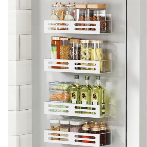 Roysili Magnetic Spice Rack for Refrigerator, Metal Spice Rack Organizer, Magnetic Shelf for Fridge 4Pack White
