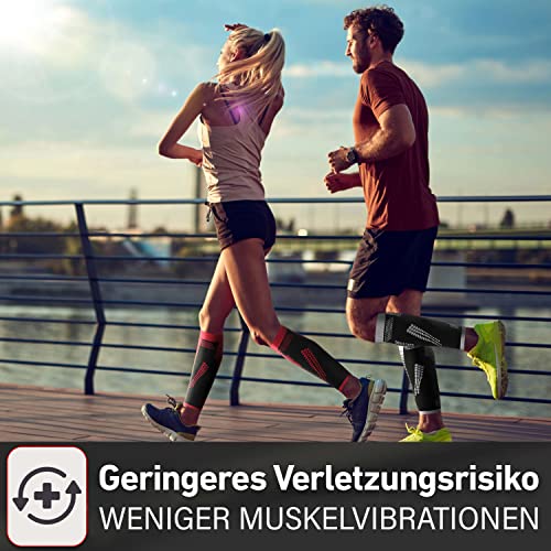 CORE GORIMO – Waden Kompression – Atmungsaktiv – Wadenbandage Kompression & Stützstrümpfe ohne Fuß für Damen & Herren beim Sport, Reisen & stehenden Berufen (M, Schwarz/Weiß)